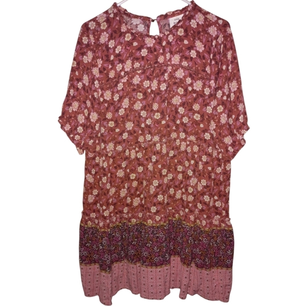 Knox Rose Floral Boho Layered Look Midi Dress Size XL